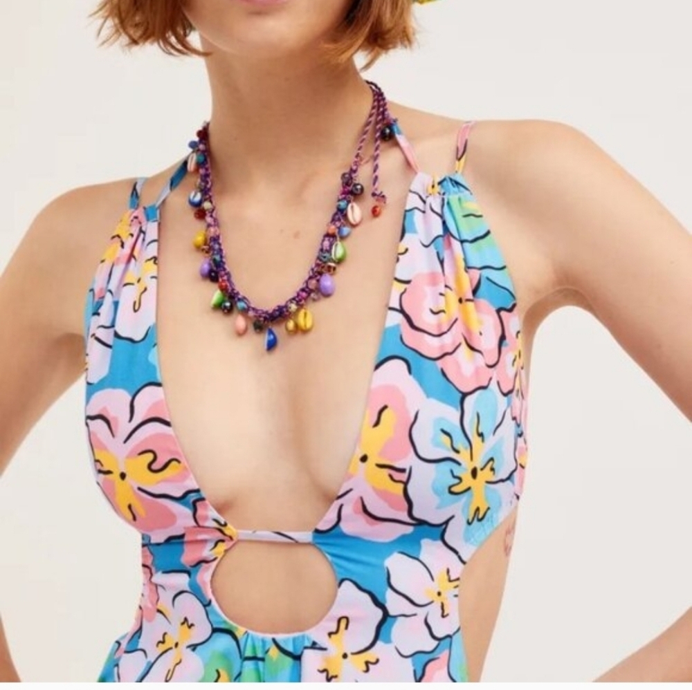 For Love & Lemons Yasmin Open Back Maxi Dress Pink Blue NWT Size Sm. - Picture 3 of 14